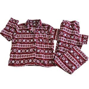Old Navy Holiday Pajama Set Women L Polar Bear Snowflake Print Red White